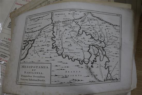 A folio containing a large collection of all World maps, 17th - 19th century, 12mo, double folio, many hand